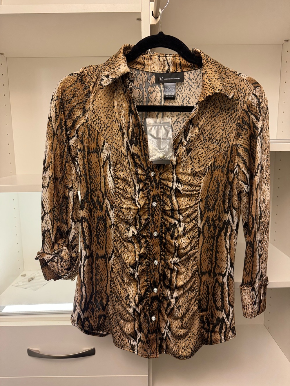 NWT INC International Concepts Glitter Snake Print Blouse Medium